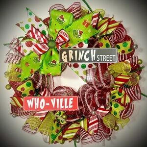 Grinch Christmas wreath XL 22 inch handmade grinch decorations Whoville
